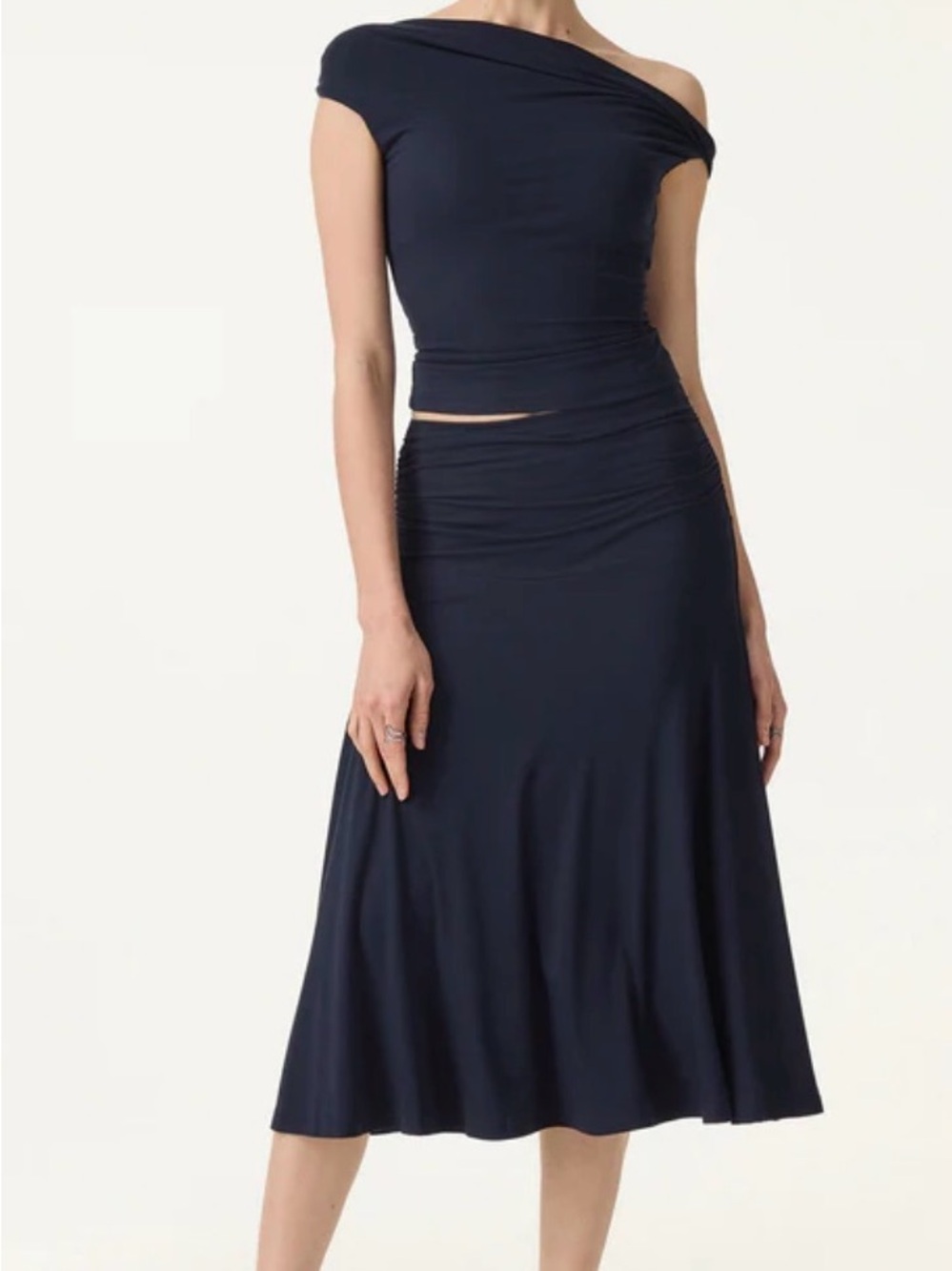 NWT OGL Navy Off-Shoulder Midi Skirt Set (2 pc)
